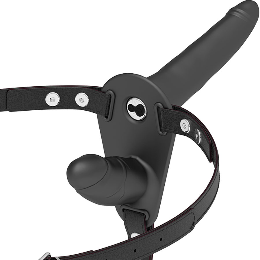 FETISH SUBMISSIVE HARNESS - VIBRADOR PRETO DE DUPLA PENETRAO
